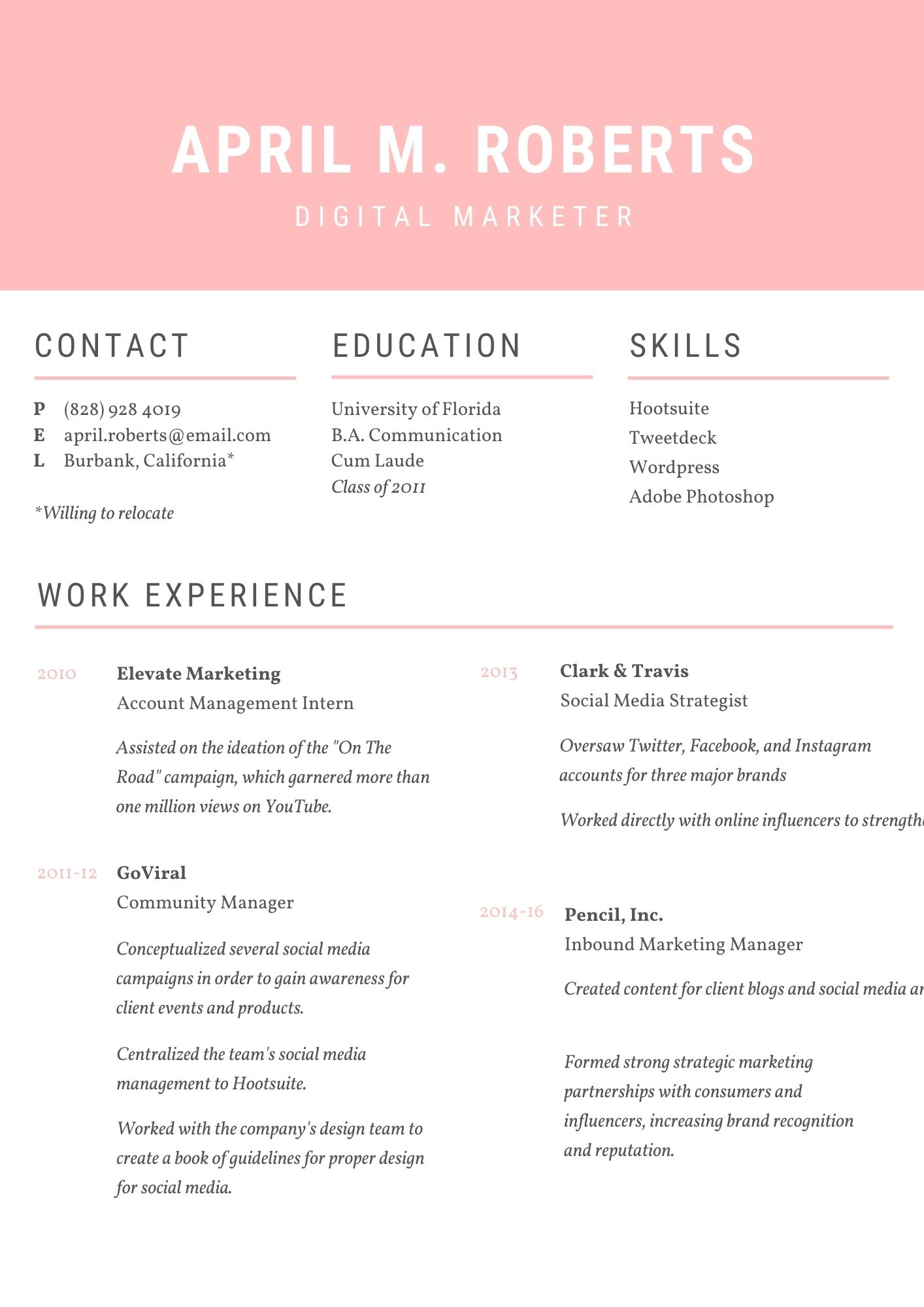 Contoh CV Profesional Bidang Marketing #5
